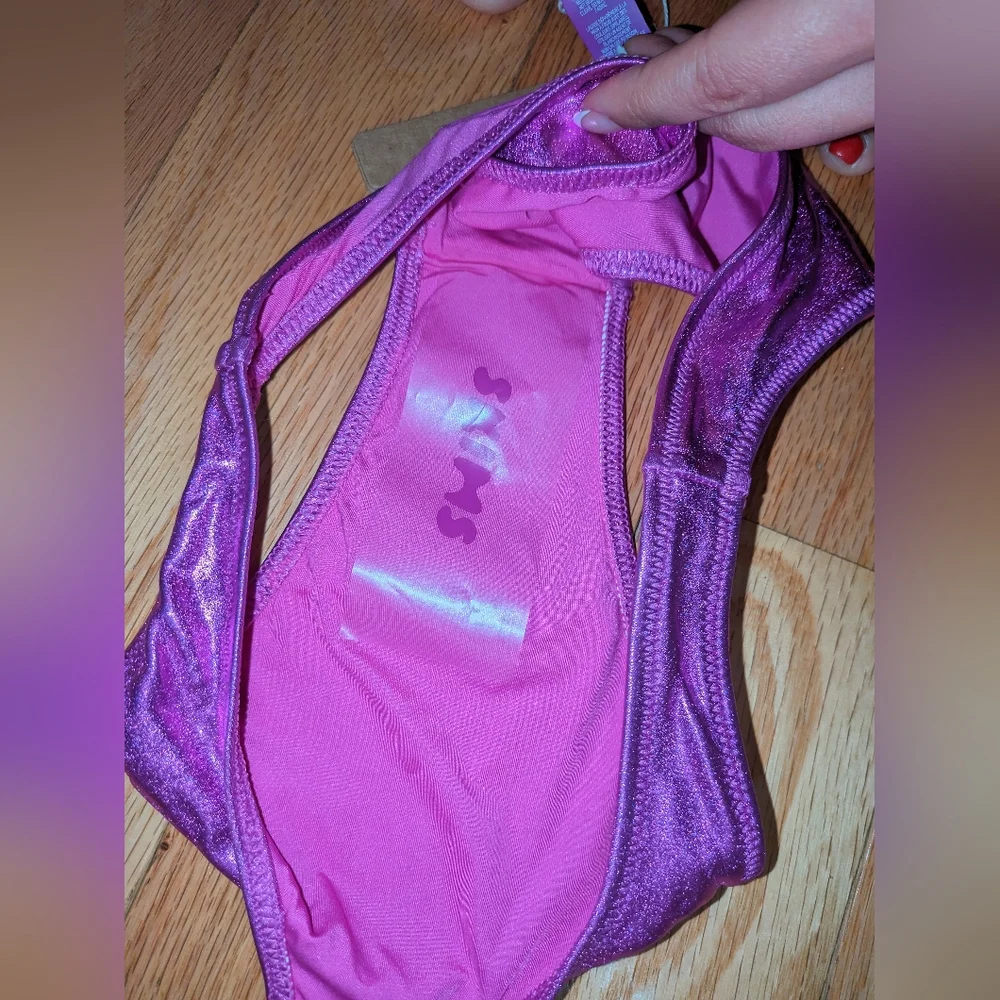 NWT SKIMS METALLIC SWIM HALTER MONOKINI IN DRAGONFRUIT